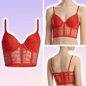 NWT WOLFORD Logo Obsessed Bustier Sz 34B Red Glow